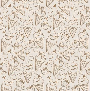 Ice cream with strawberry. seamless pattern Biege Ice cream for kids, adult 스톡 일러스트