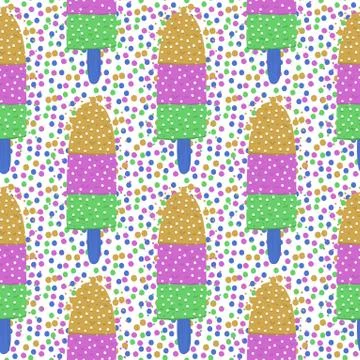 Ice-cream summer seamless pattern. Bright color. Hand drawn style. Stock Illustration