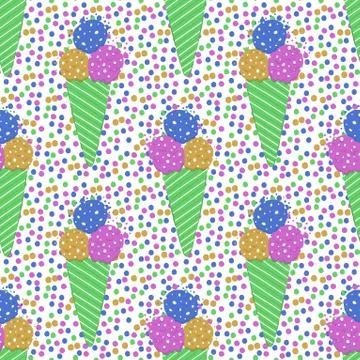 Ice-cream summer seamless pattern. Bright color. Hand drawn style. Stock Illustration