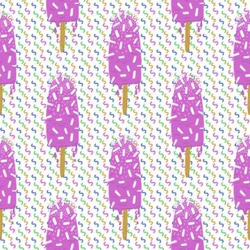 Ice-cream summer seamless pattern. Bright color. Hand drawn style. Stock Illustration