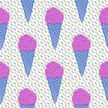 Ice-cream summer seamless pattern. Bright color. Hand drawn style. Stock Illustration