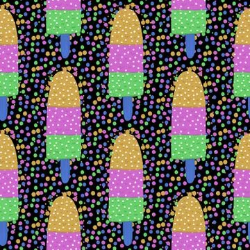 Ice-cream summer seamless pattern. Bright color. Hand drawn style. Stock Illustration