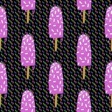 Ice-cream summer seamless pattern. Bright color. Hand drawn style. Stock Illustration