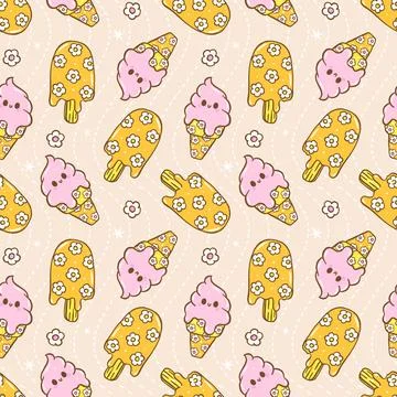 Ice Cream Summer Seamless Pattern Cute Pastel Retro Wallpaper for Kids and .. Stock Illustration