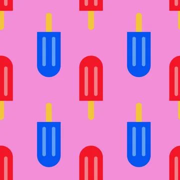 Ice cream sundae seamless pattern, red and blue stick Illustrazione stock