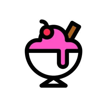Ice cream sundae vector, Sweets filled icon editable outline Stock Illustration