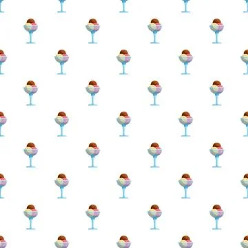 Ice cream sundaes repeating pattern on white background Stock Illustration