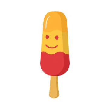 Ice cream three-layer with strawberry, mango on a wooden stick. The fruit ice Stock Illustration
