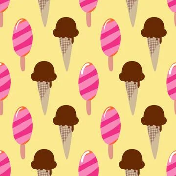 Ice cream treats repeat pattern design on yellow Stock Illustration