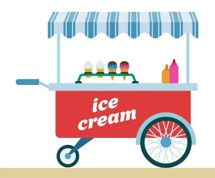 Ice cream trolley vector icon flat isolated Illustrazione stock