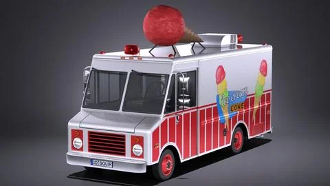 Ice Cream Truck with interior 3D Model
