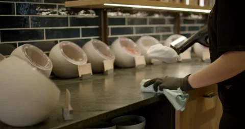 Ice Cream Tubs Cleaned by Hand in an Ice Cream Parlor Stock Footage 340276035
