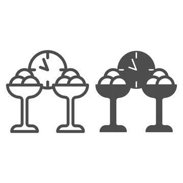 Ice cream for two, speed date, clock line and solid icon, speed dating concept Stock Illustration