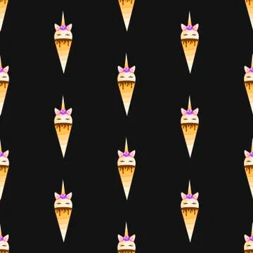 Ice cream. Unicorn. Seamless pattern. Vector illustration. Flat design Stock Illustration