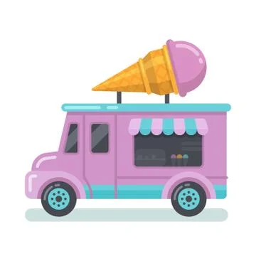 Ice cream van flat illustration Stock Illustration