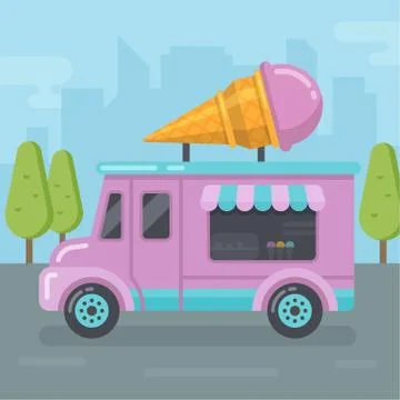 Ice cream van flat illustration Stock Illustration