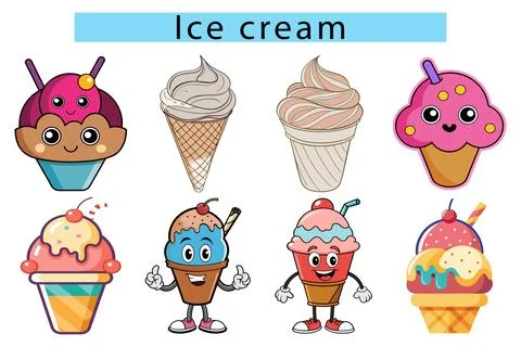 Ice cream vector art illustration, Colorful cartoon ice cream cone vector Stock Illustration