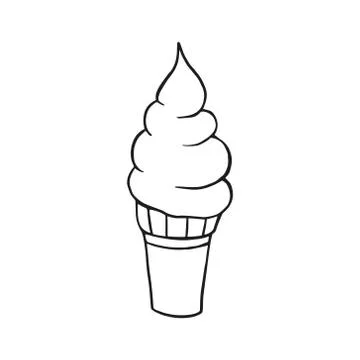 Ice cream. Vector linear drawing of ice cream. Ice cream in the horn. Stock Illustration