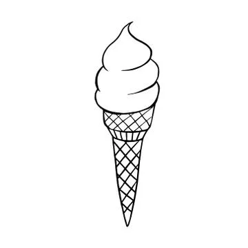 Ice cream. Vector linear illustration of ice cream in a cone. Stock Illustration