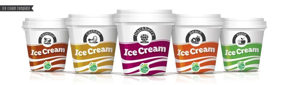 Ice cream vector packaging design. Fruit and nuts ice cream set. Stock Illustration