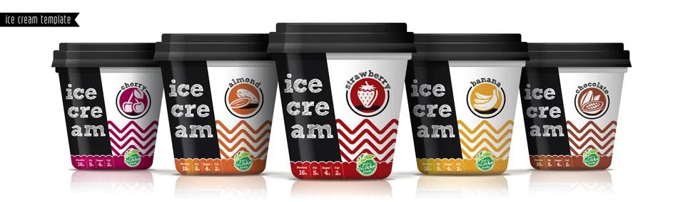 Ice cream vector packaging design. Fruit and nuts ice cream set. Stock Illustration