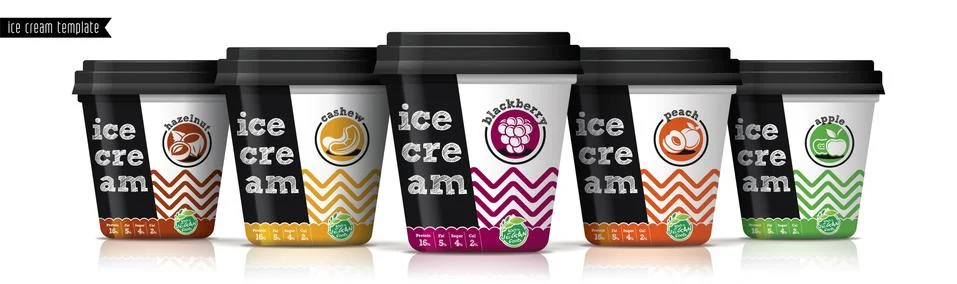 Ice cream vector packaging design. Fruit and nuts ice cream set. Stock Illustration