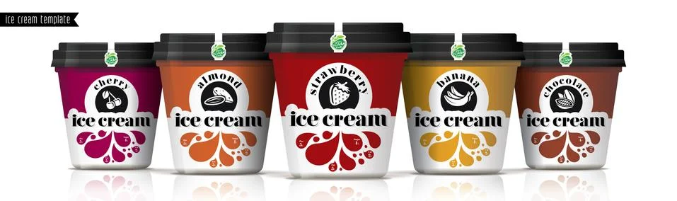 Ice cream vector packaging design. Fruit and nuts ice cream set. Stock Illustration