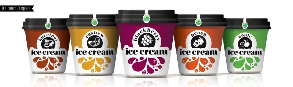 Ice cream vector packaging design. Fruit and nuts ice cream set. Stock Illustration