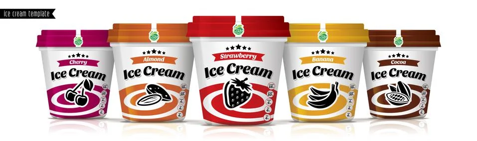 Ice cream vector packaging design. Fruit and nuts ice cream set. Stock Illustration