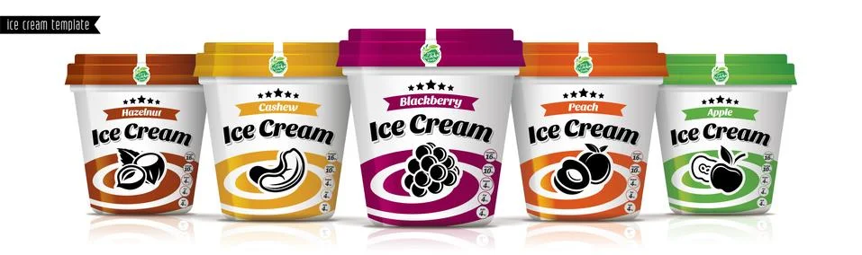 Ice cream vector packaging design. Fruit and nuts ice cream set. Stock Illustration