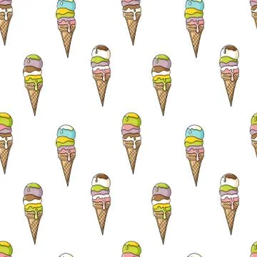 Ice cream vector pattern bright colors. Pink, yellow, purple, mauve, green Stock Illustration