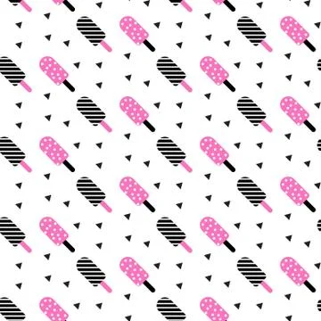 Ice cream vector seamless pattern. Pink and black Illustrazione stock