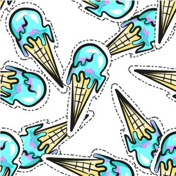 Ice cream vector seamless pattern stocker pop art style Stock Illustration