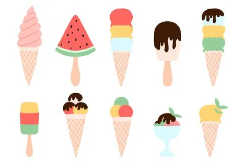 Ice cream vector set. Cartoon ice cream set. Stock Illustration