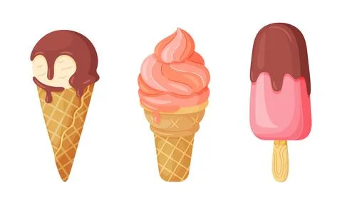Ice Cream Vector Set Cone Popsicle Scoop Stock Illustration