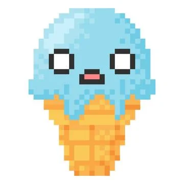 Ice cream in wafer cone scared face with fear big eyes emoji emoticon pixel art Stock Illustration