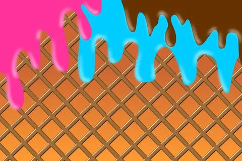 Ice Cream Waffle Background with Melting Strawberry, Blueberry and Chocolate Stock Illustration