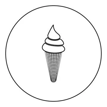 Ice cream in waffle cone cup Sweet dessert icon in circle round black color.. Stock Illustration