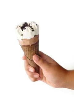 Ice Cream in Waffle Cone in  Hand kid Stock Photos
