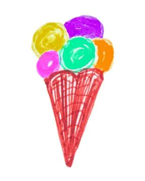 Ice cream waffle cone with multicolored balls on a white background, cute chi Stock Illustration