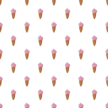 Ice cream in waffle cone pattern, cartoon style 스톡 일러스트