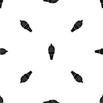 Ice cream in waffle cone pattern seamless black Stock Illustration