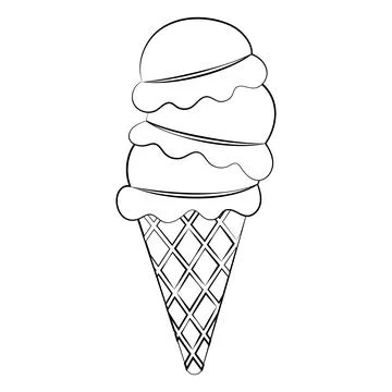 Ice cream in a waffle cone with a thin line. Vector on a white background Stock Illustration