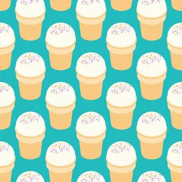 Ice cream in waffle cup pattern seamless. Sweets background. Ornament of ki.. Stock Illustration