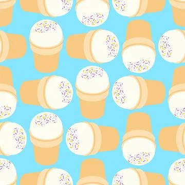 Ice cream in waffle cup pattern seamless. Sweets background. Ornament of ki.. Stock Illustration