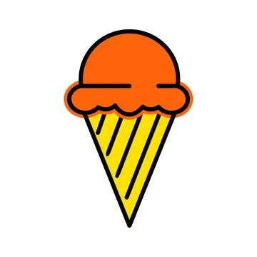 Ice cream in waffle flat icon. Pictogram for web. Line stroke. Isolated on wh Stock Illustration