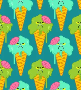 Ice Cream Zombie pattern seamless. Pistachio green Frozen Sweet background. v Stock Illustration