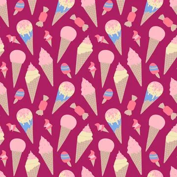 Ice creams seamless pattern background. Vector illustration in modern flat st Stock-Illustration