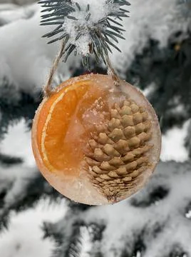 Ice creative, children's magic made of natural material, cone and tangerine Stock Photos