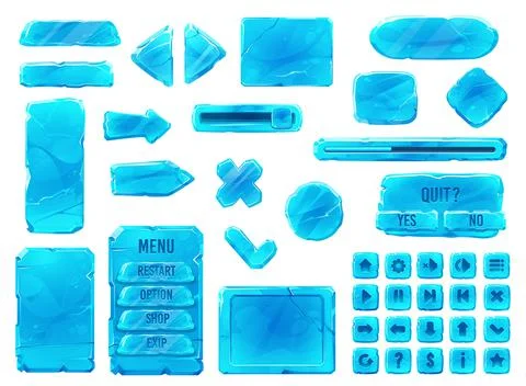 Ice crystal buttons, cartoon interface game UI GUI 스톡 일러스트